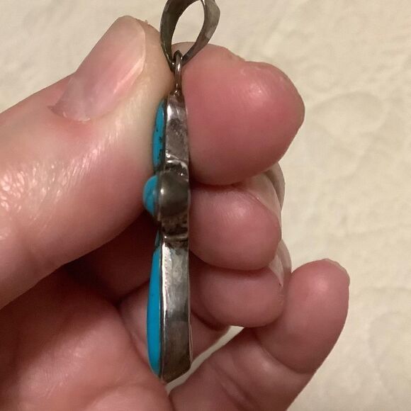 𝅺sterling SILVER 925 TURQUOISE INLAID LARGE CROSS​ - Picture 3 of 8